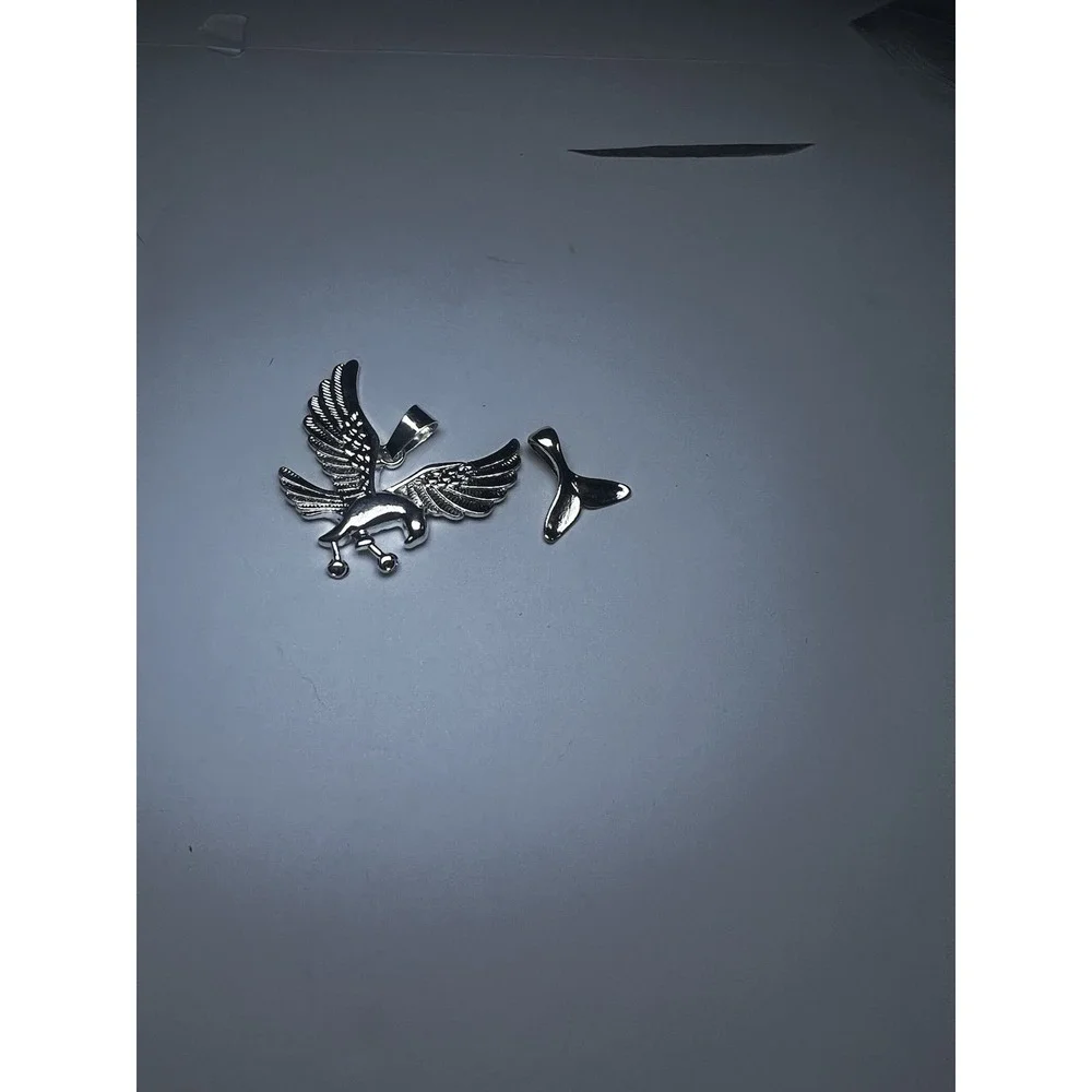Silver Tone Diamond Cut Eagle Pendant & Mermaid Tail Pendant Blue Diamond Luxury